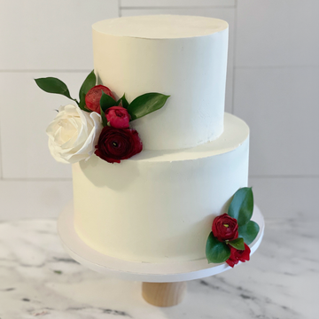 Tiered White + Red Cake