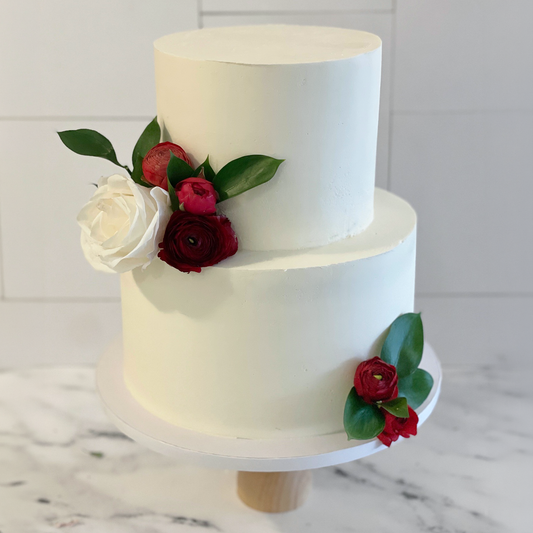 Tiered White + Red Cake